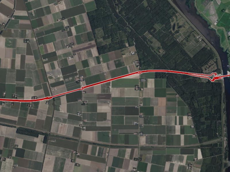 stuk landkaart met traject Hanzeweg bij Dronten