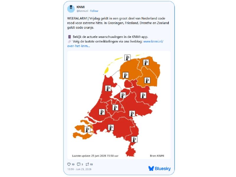 KNMI kondigt ‘code rood’ af vanwege extreme hitte, mensen wordt geadviseerd thuis te blijven