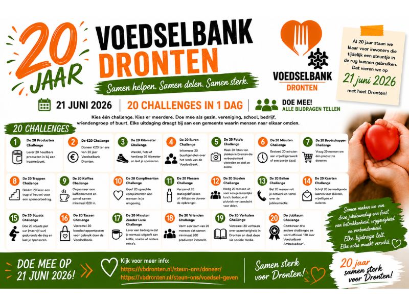 Voedselbank Dronten bestaat twintig jaar
